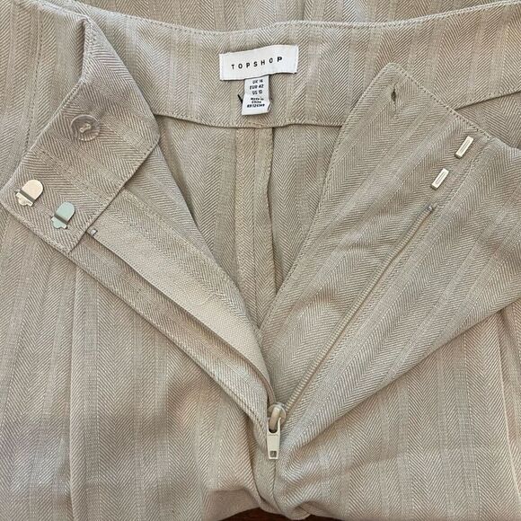 TopShop Herringbone Lightweight Wide Leg High Waist Trousers Sz 10 Oatmeal NWT - Picture 6 of 8